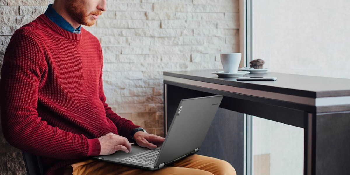 Person using Lenovo IdeaPad Flex 5i Chromebook Plus