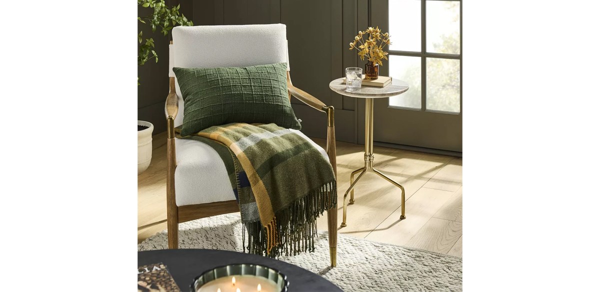 Fall Plaid Woven Throw Blanket Olive-Navy - Hearth &amp; Hand with Magnolia