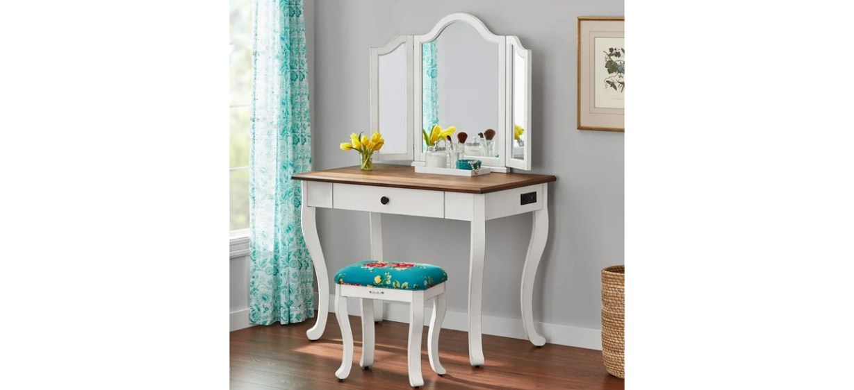 The Pioneer Woman Vanity Set next to window