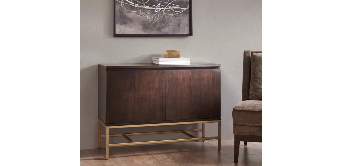 Martha Stewart Allister Solid Wood Accent Cabinet with Metal Base