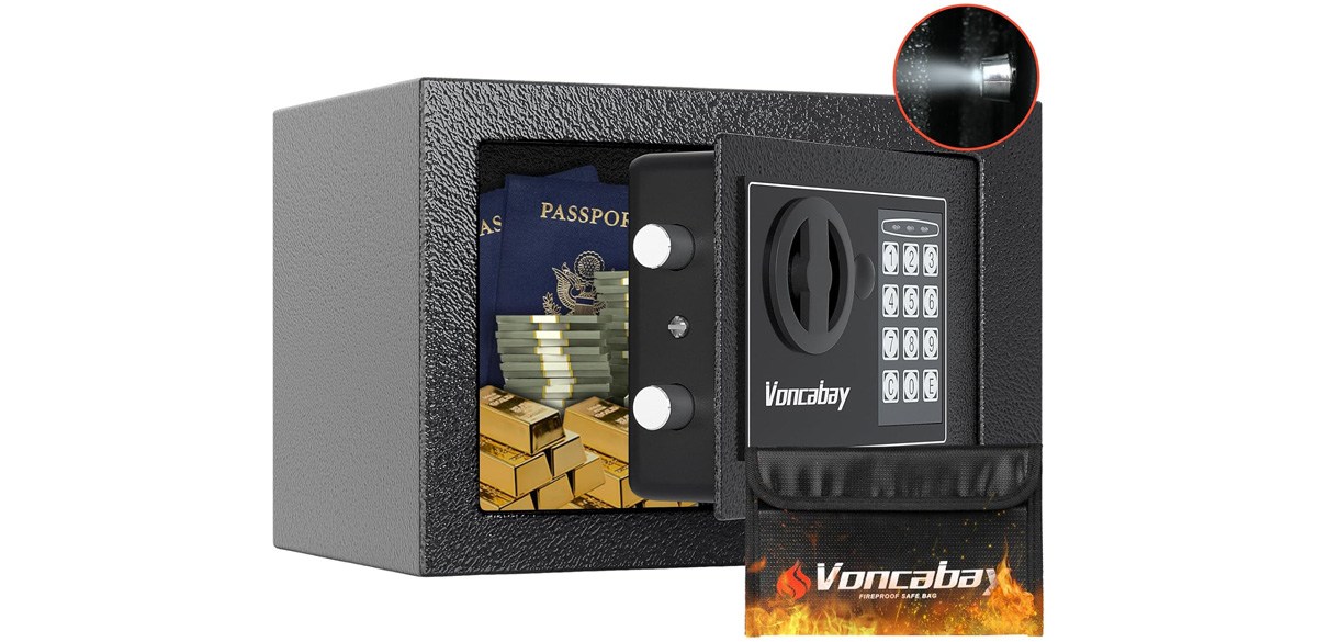 Voncabay Money Safe Box for Home with Sensor Light &amp; Fireproof Security
