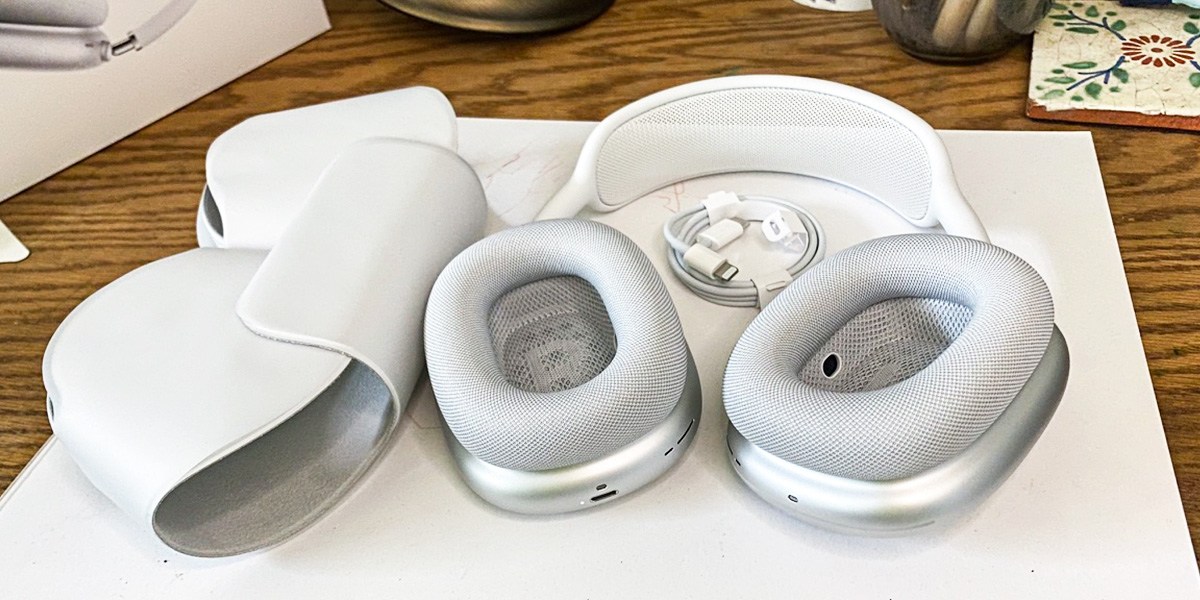 Blue Apple AirPods Max on table