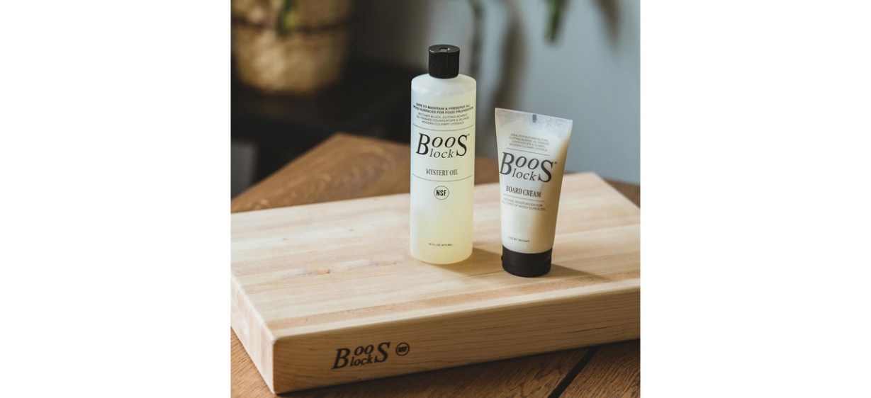 Boos Block Mystery Oil and Board Cream on cutting board