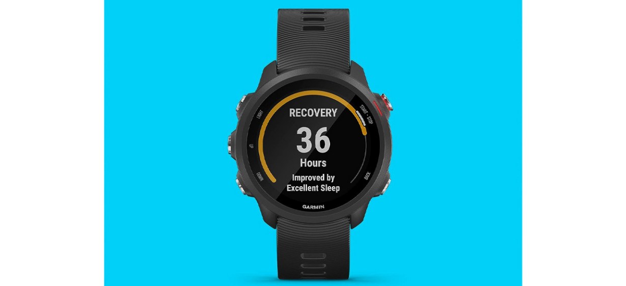 Garmin Forerunner 245 on aqua background