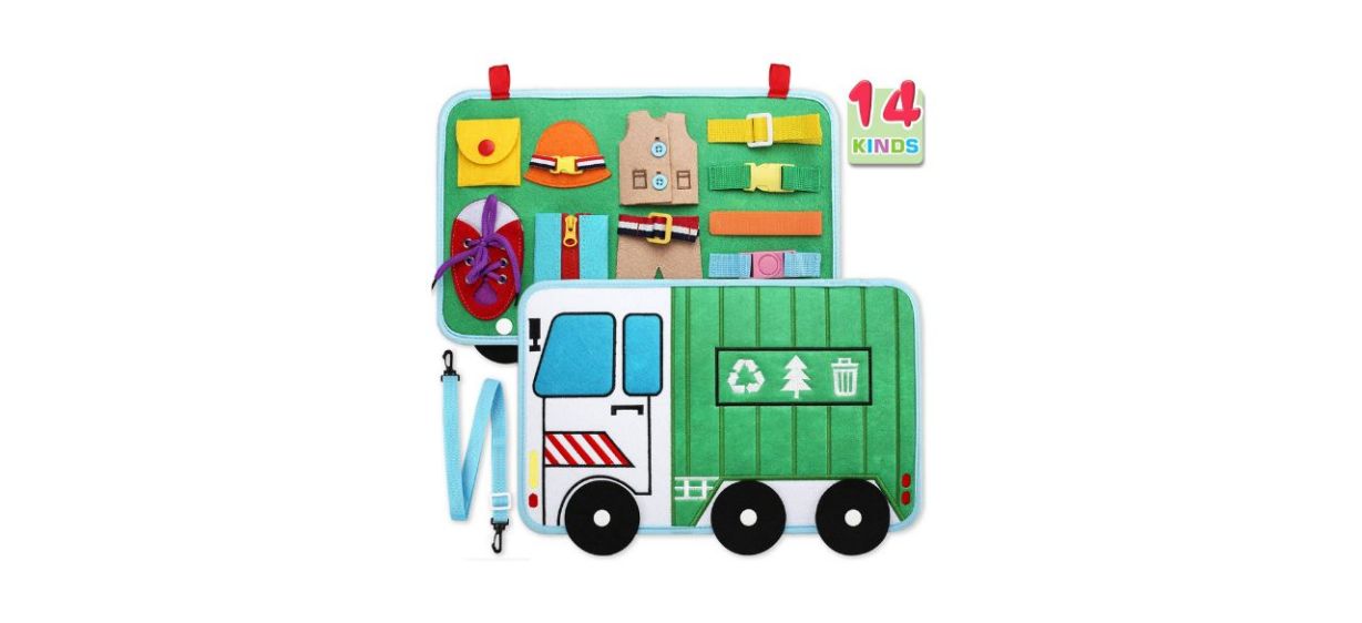Best Laxdacee Toddler Busy Board with image of a truck on white background