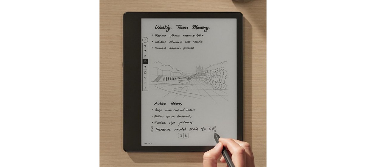 Person using Amazon Kindle Scribe