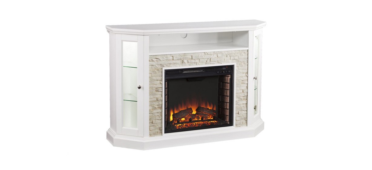 best SEI Furniture Redden Faux Stone Convertible Electric Media Storage Corner Fireplace