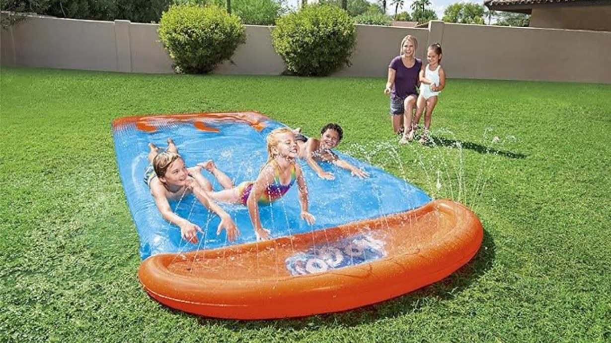 Kids are playing with the pool Kids are playing with the pool