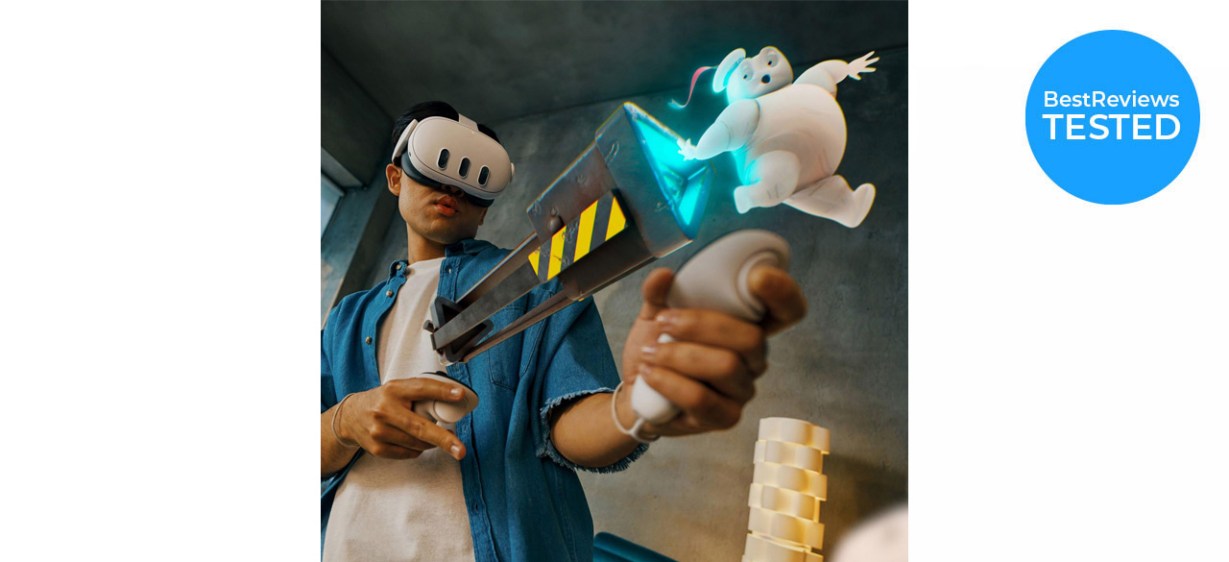 Person using Meta Quest 3 Breakthrough Mixed Reality System