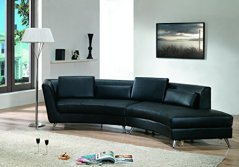Modern Line Furniture Contemporary Leather Curved Open-Chaise Sectional Sofa