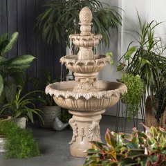 Fleur De Lis Living Sandstone Danelle Hand Crafted Weather Resistant Floor Fountain with Light