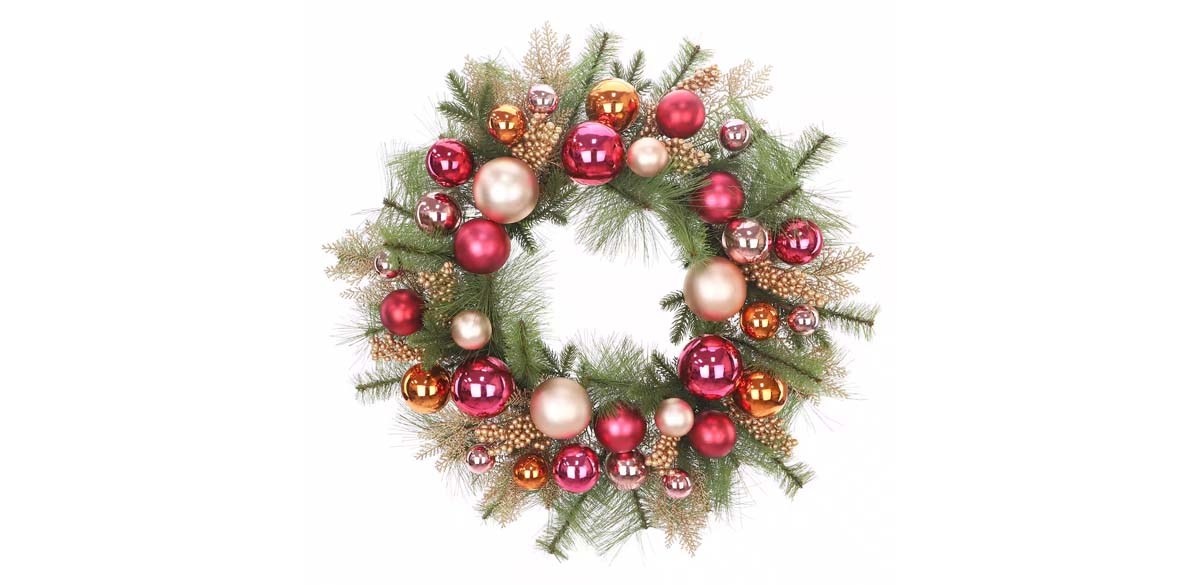 26 inch Pine, Berry &amp; Pink Ornament Designer Premium Floral Wreath by Ashland