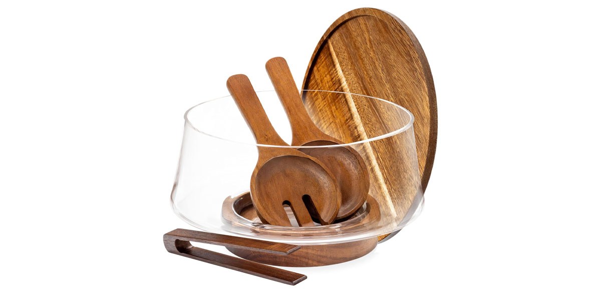 Large Glass Salad Bowl with Lid Set