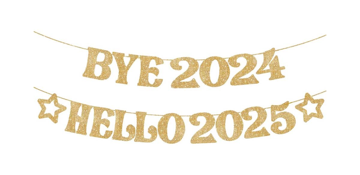 KatchOn, Gold Glitter Bye 2024 Hello 2025 Banner