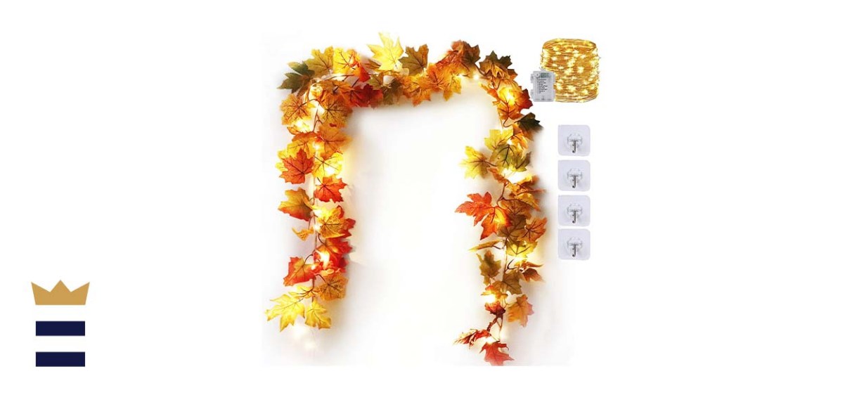 KASZOO Fall Maple Garland with LED String Light