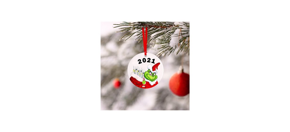 2021 Christmas Ornament The Grinch Funny Covid-19 Pandemic Vaccination Holiday Ornament