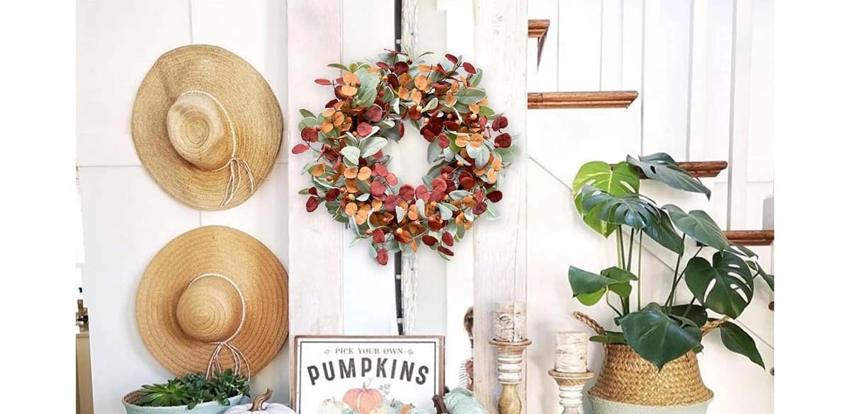 CIR OASES Eucalyptus Artificial Fall Wreath for Front Door