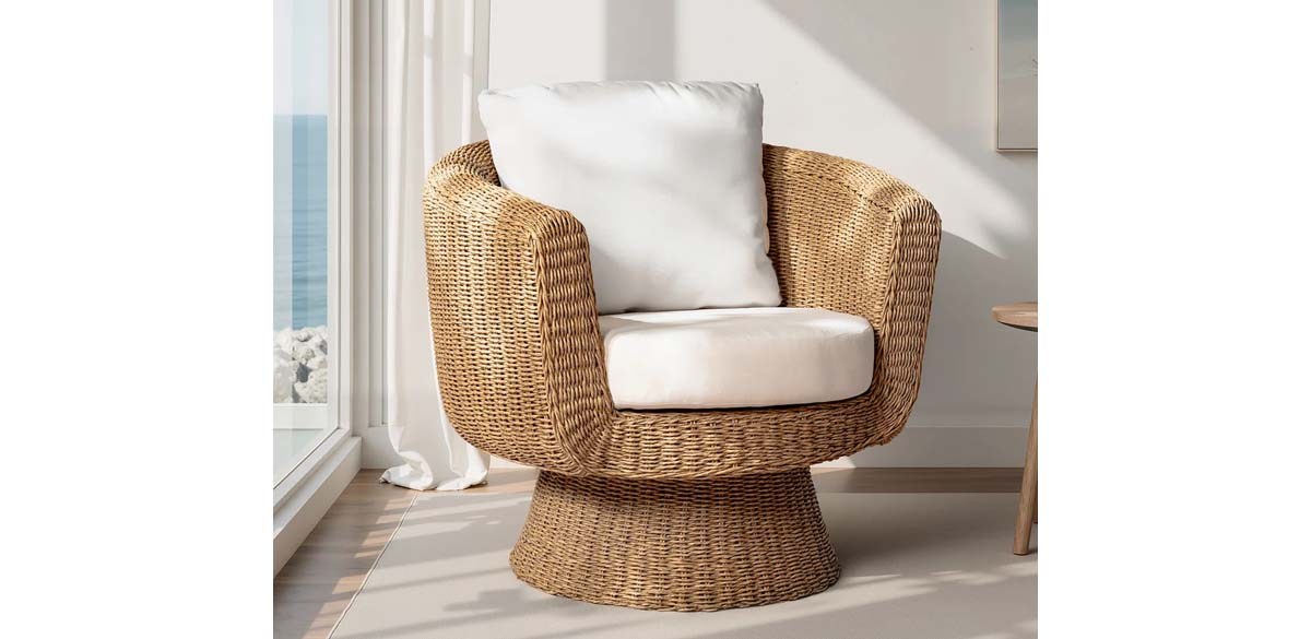 Bay Isle Home Rattan Swivel Barrel Chair