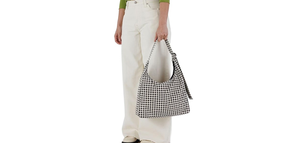 BAGGU Nylon Shoulder Bag-Black &amp; White Gingham