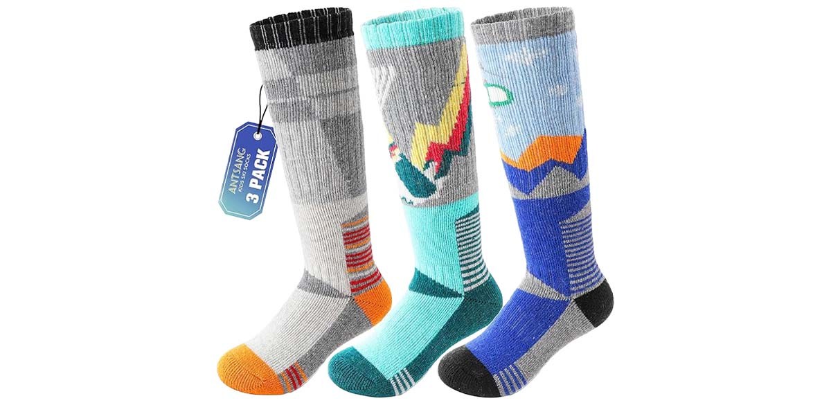 ANTSANG 3 Pairs Kids Merino Wool Ski Socks