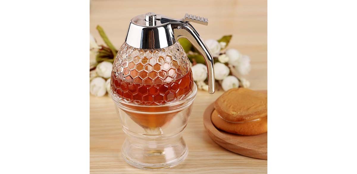 Hunnibi No Drip Glass Honey Dispenser with Stand