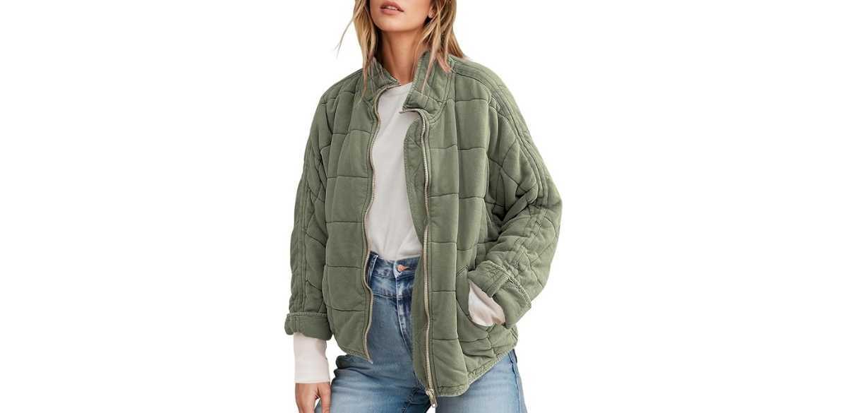 SAUKOLE Womens Winter Dolman Long Sleeve Full-Zip Quilted Jacket