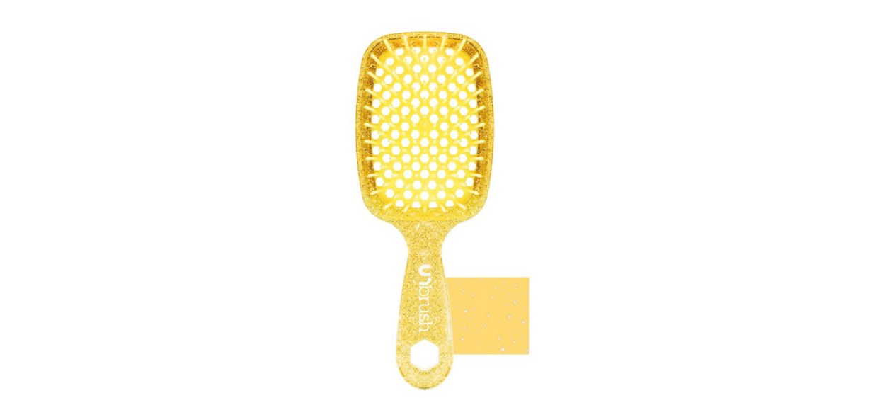 Yellow FHI HEAT UNbrush Wet &amp; Dry Vented Detangling Hair Brush on white background
