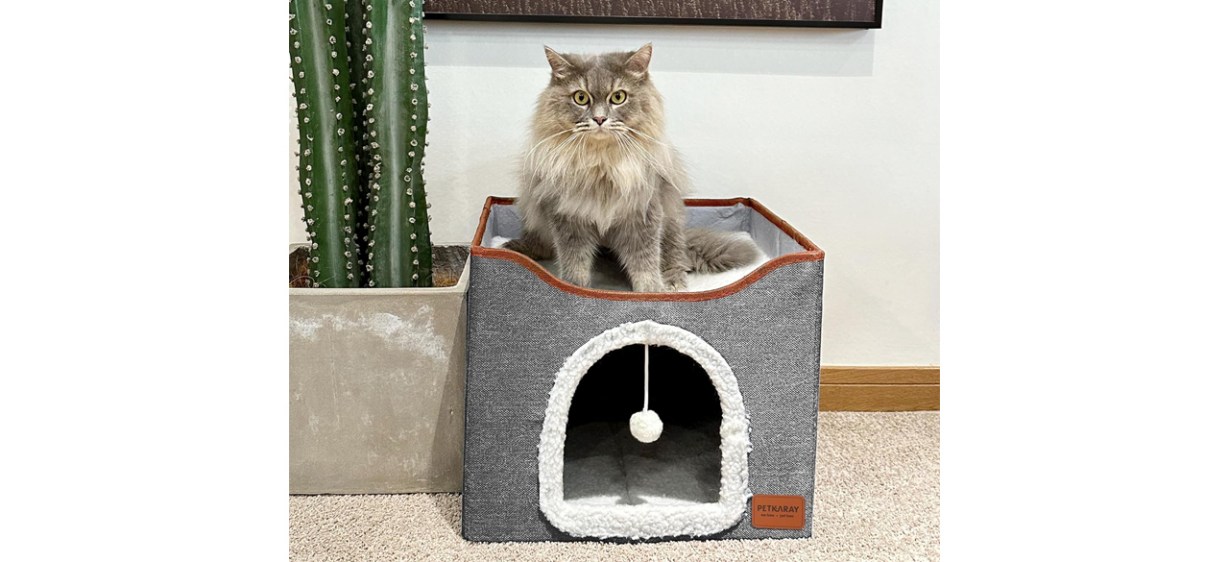 PETKARAY Enclosed Cat Condo with Artificial Leaves