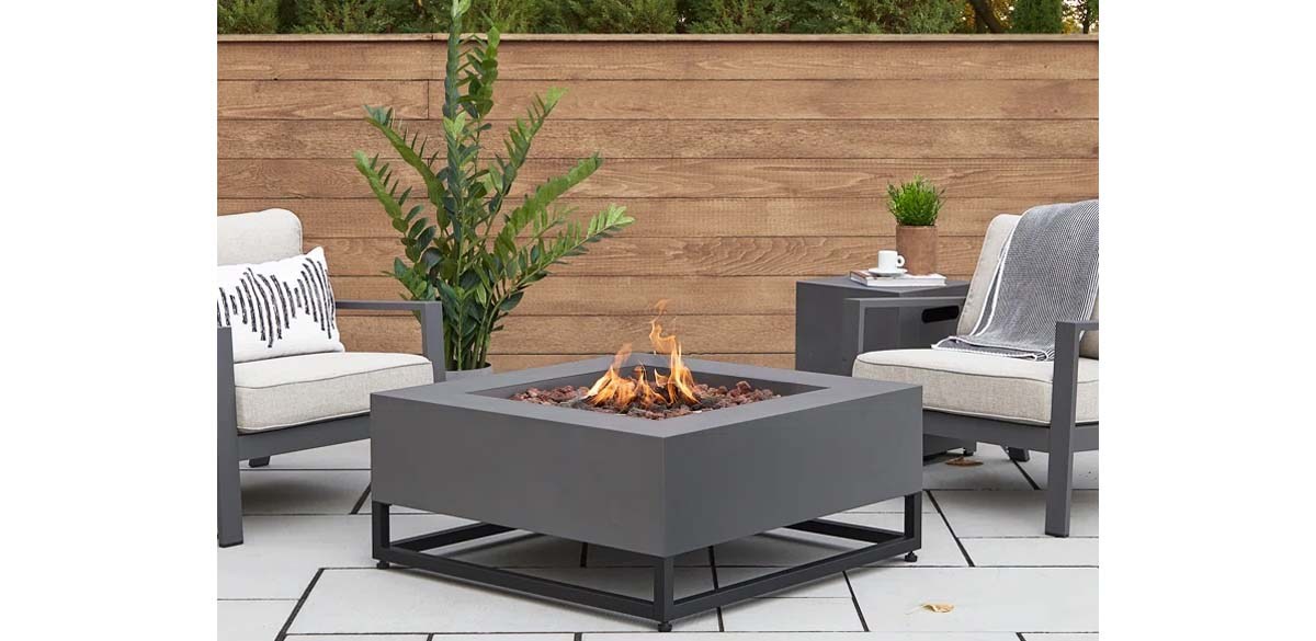 Real Flame Blake Square Steel Propane or Natural Gas Fire Pit Table with Lid by Real Flame