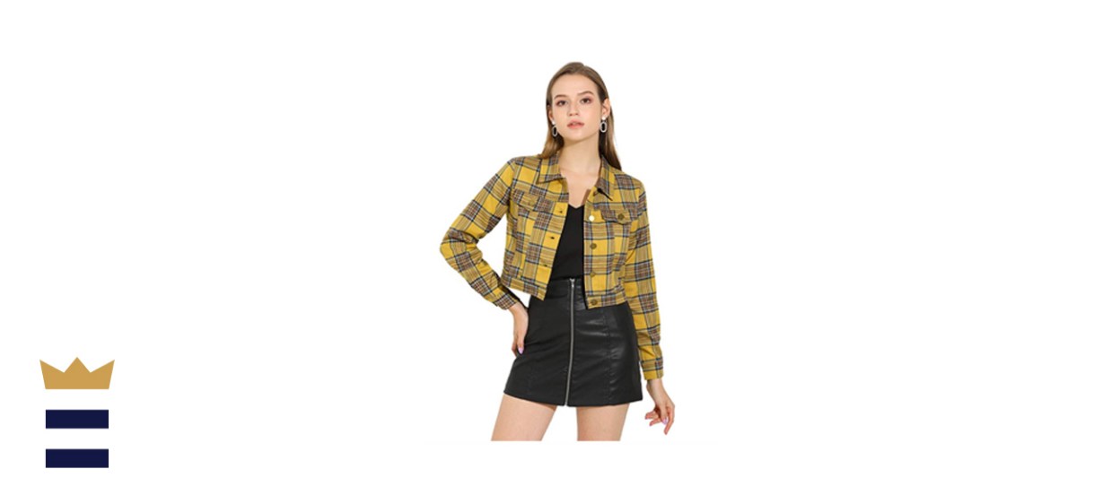 Allegra K Cropped Plaid Jacket