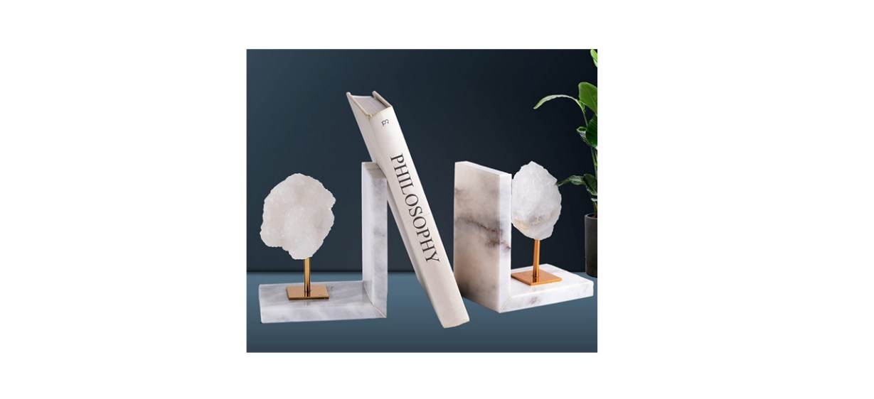 AMOYSTONE Decorative White Agate Bookends