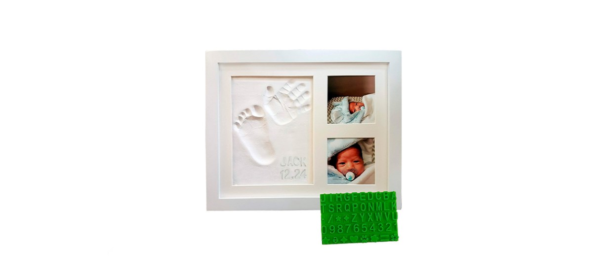 Baby Mushroom Hand & Footprint Clay Keepsake Photo Frame Kit |Capture  Milestone Moments with Safe Clay, Stencil Set and Wood Frame |Perfect  Newborn