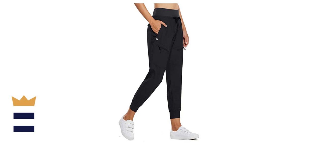 Soothfeel Women's Joggers with Zipper Pockets High Waisted Athletic Workout  Yoga Pants Joggers for Women Black Large