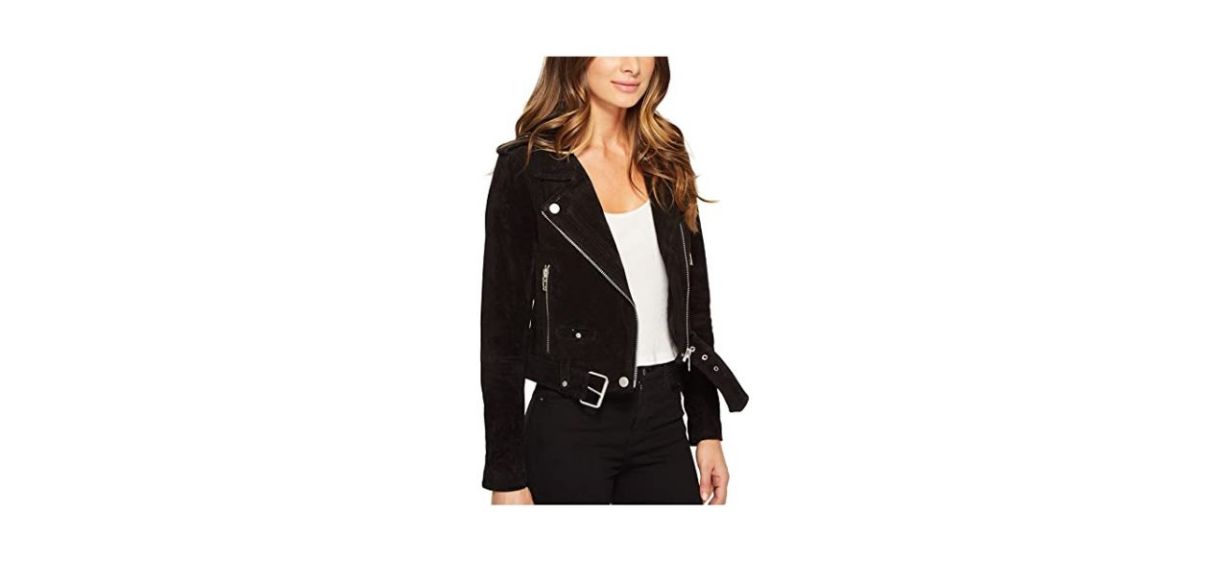 Best BLANKNYC Women's Luxury Cropped Suede Leather Motorcycle Jacket