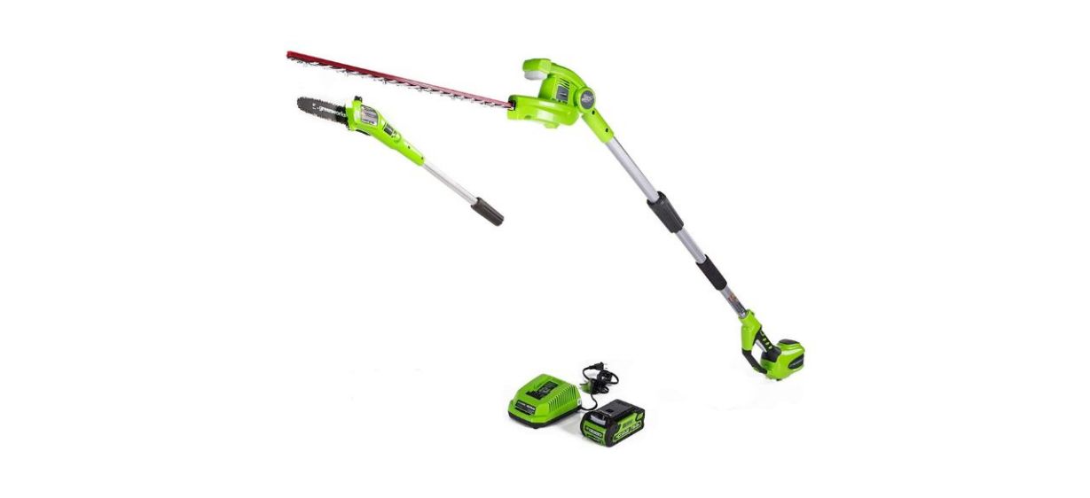 cordless pole saw and hedge trimmer from Greenworks