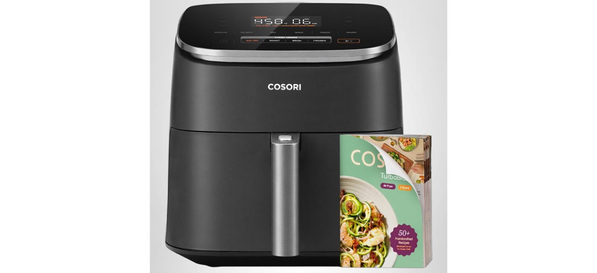 Cosori air fryer on white background