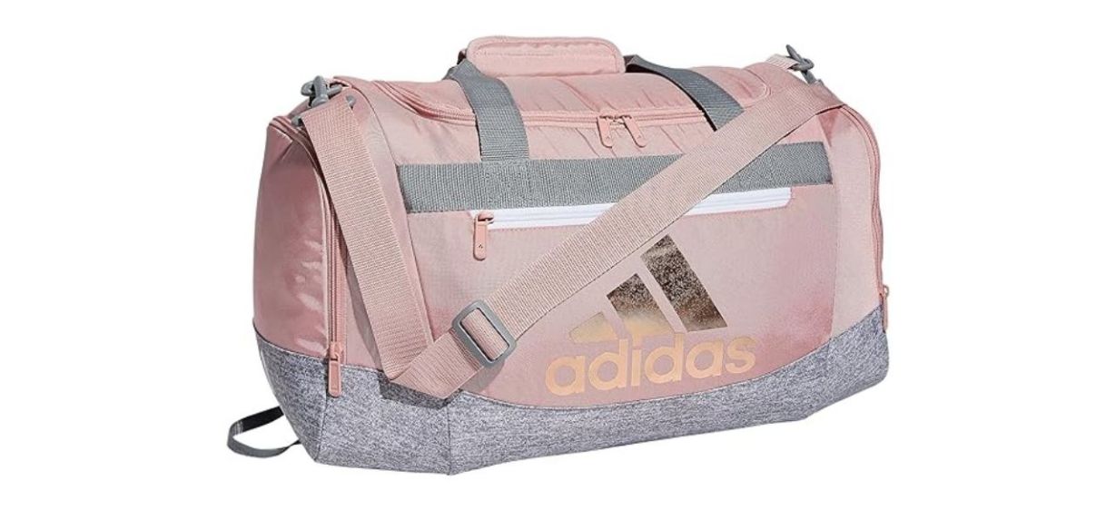 Adidas Unisex Defender Small Duffel Bag in pink and gray