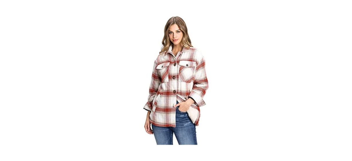 Best Love Tree Womens Cozy Sherpa Plaid Shacket