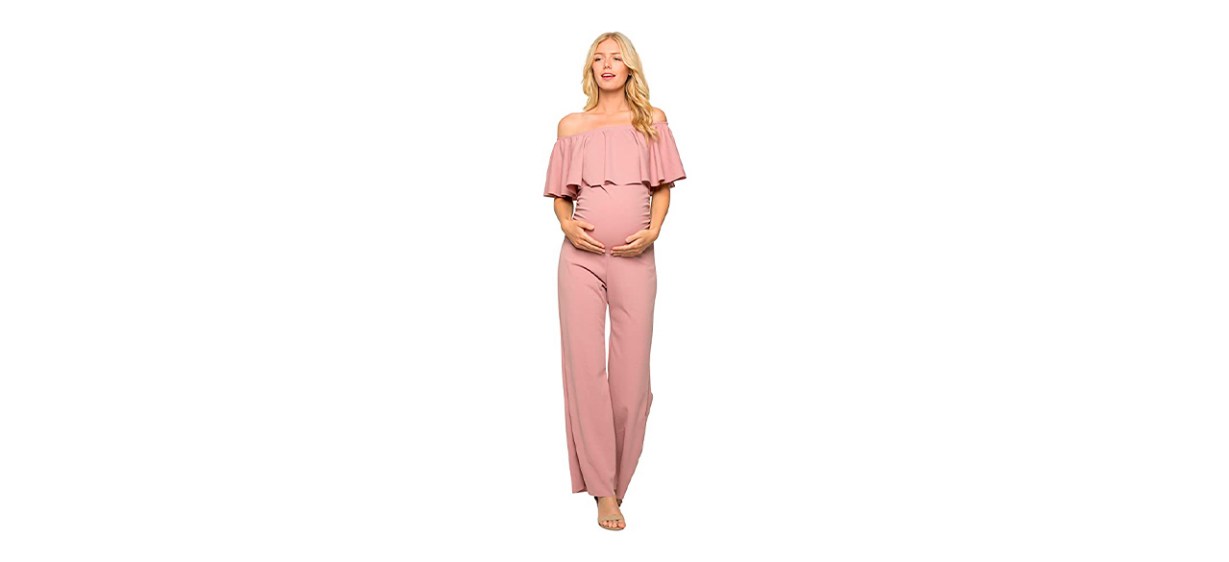 Best My Bump Maternity Ruffle Off-Shoulder Jumpsuit