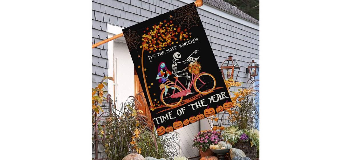 Lurleez Halloween Garden Flag hanging from home exterior
