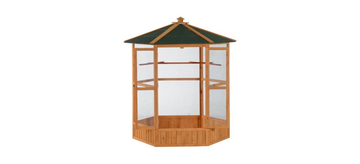 Best PawHut Large Wooden Hexagonal Outdoor Aviary