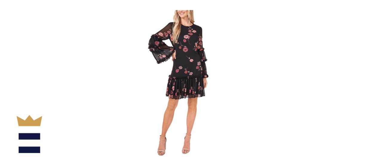 CeCe Floral Print Ruffled Dress