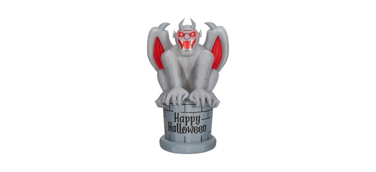 large inflatable stone gargoyle decoration that says &quot;Happy Halloween&quot; on it