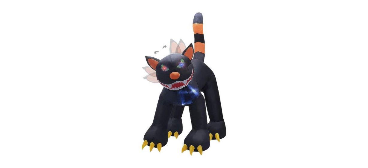 black cat inflatable decoration with orange stripes on the tail