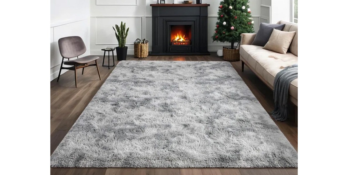Ebern Designs Antonije Tie Dye Shag Area Rug in Gray