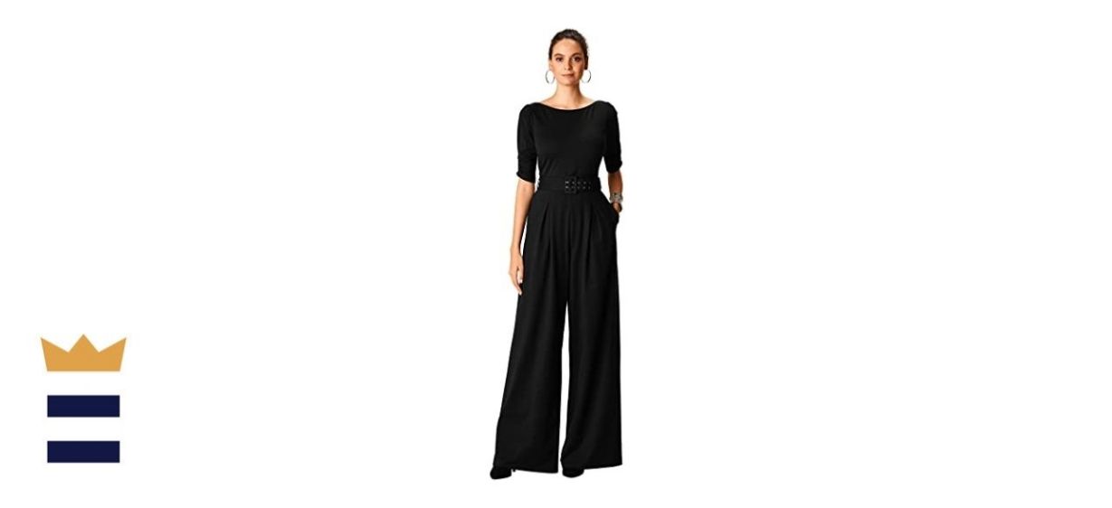 eShakti FX Cotton Knit Belted Palazzo Jumpsuit