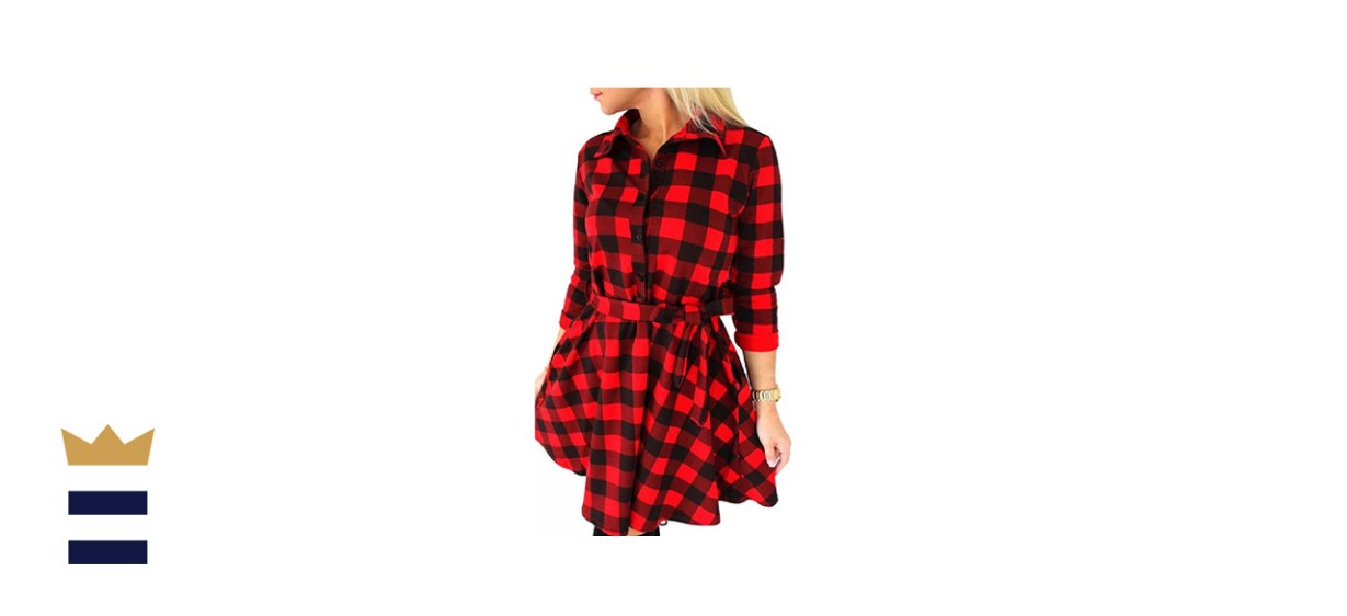 Fancyinn Long Sleeve Plaid Casual Dress