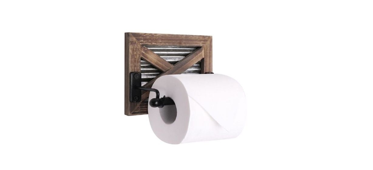 Autumn Alley Rustic Farmhouse Toilet Paper Holder - Farmhouse Bathroom  Rustic Country Decor - Rustic Bathroom Accessories with Warm Brown Wood,  Galvanized Metal & Black Metal - Adds Rustic Charm Brown, Galvanized, Black