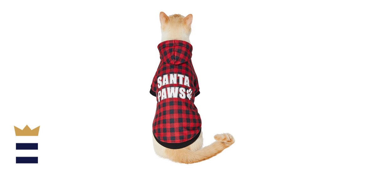 Frisco Red Buffalo Plaid Polyester Fleece “Santa Paws” Dog and Cat Hoodie