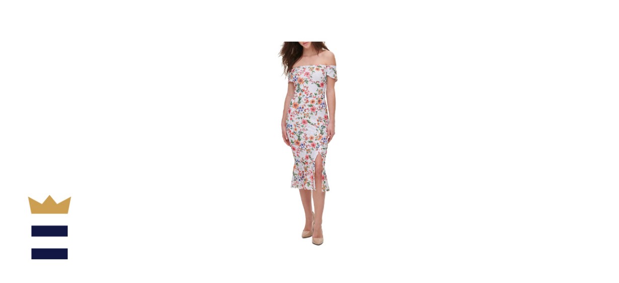 GUESS Off-The-Shoulder Lace Midi Dress